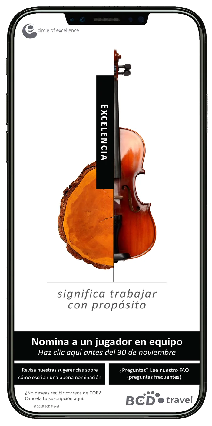 BCD Travel Circle of Excellence campaign violin graphic