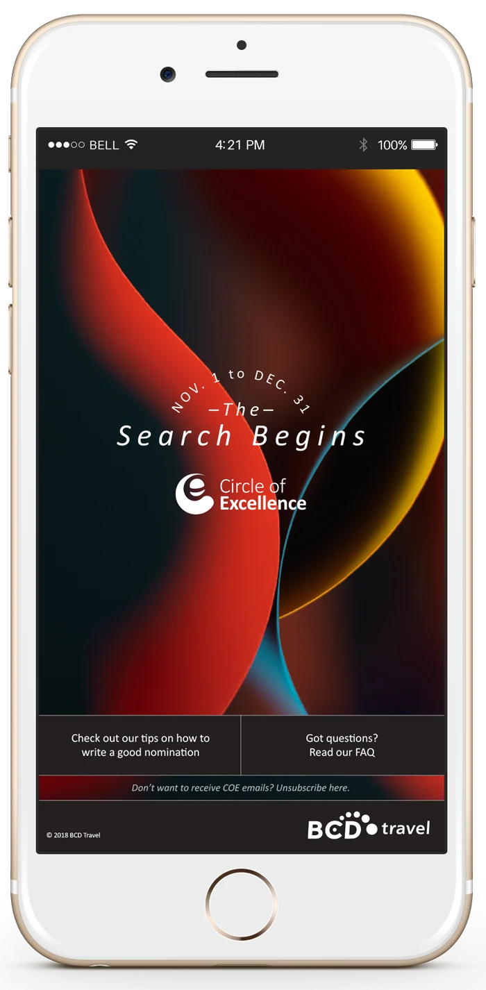 BCD Travel Circle of Excellence mobile campaign
