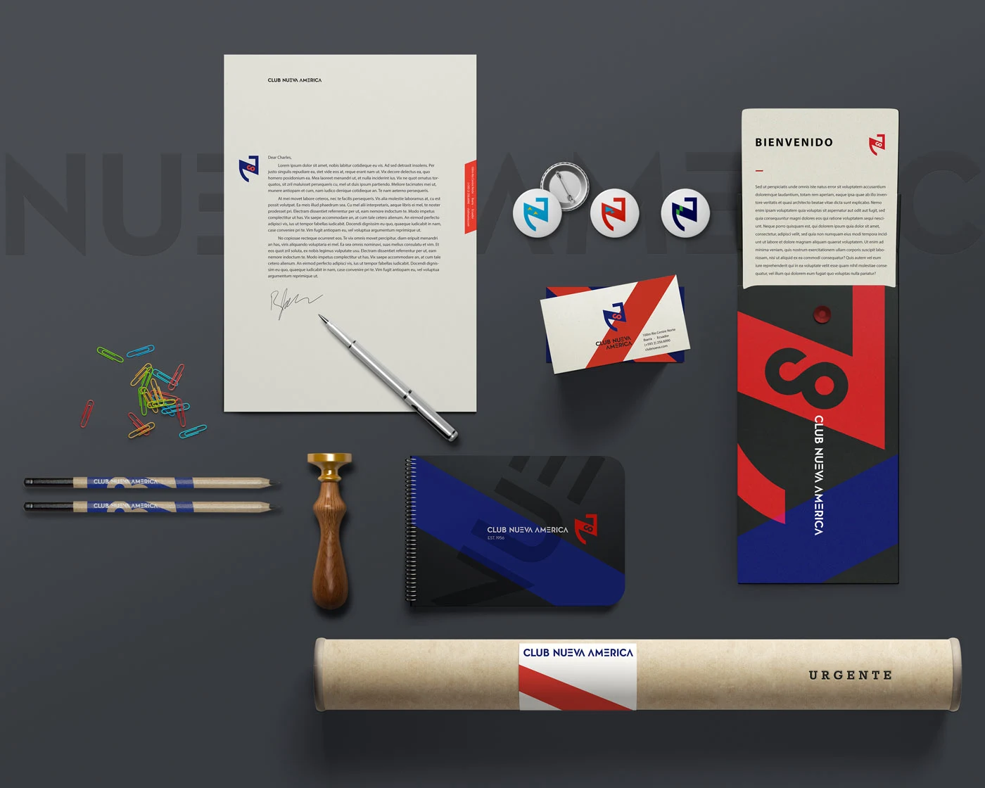 Nueva America Club logo and brand graphics design