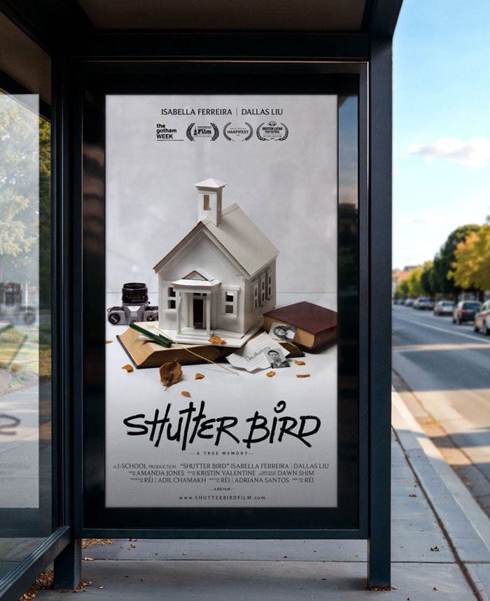 REI Film - Shutter Bird film poster design, Title logo