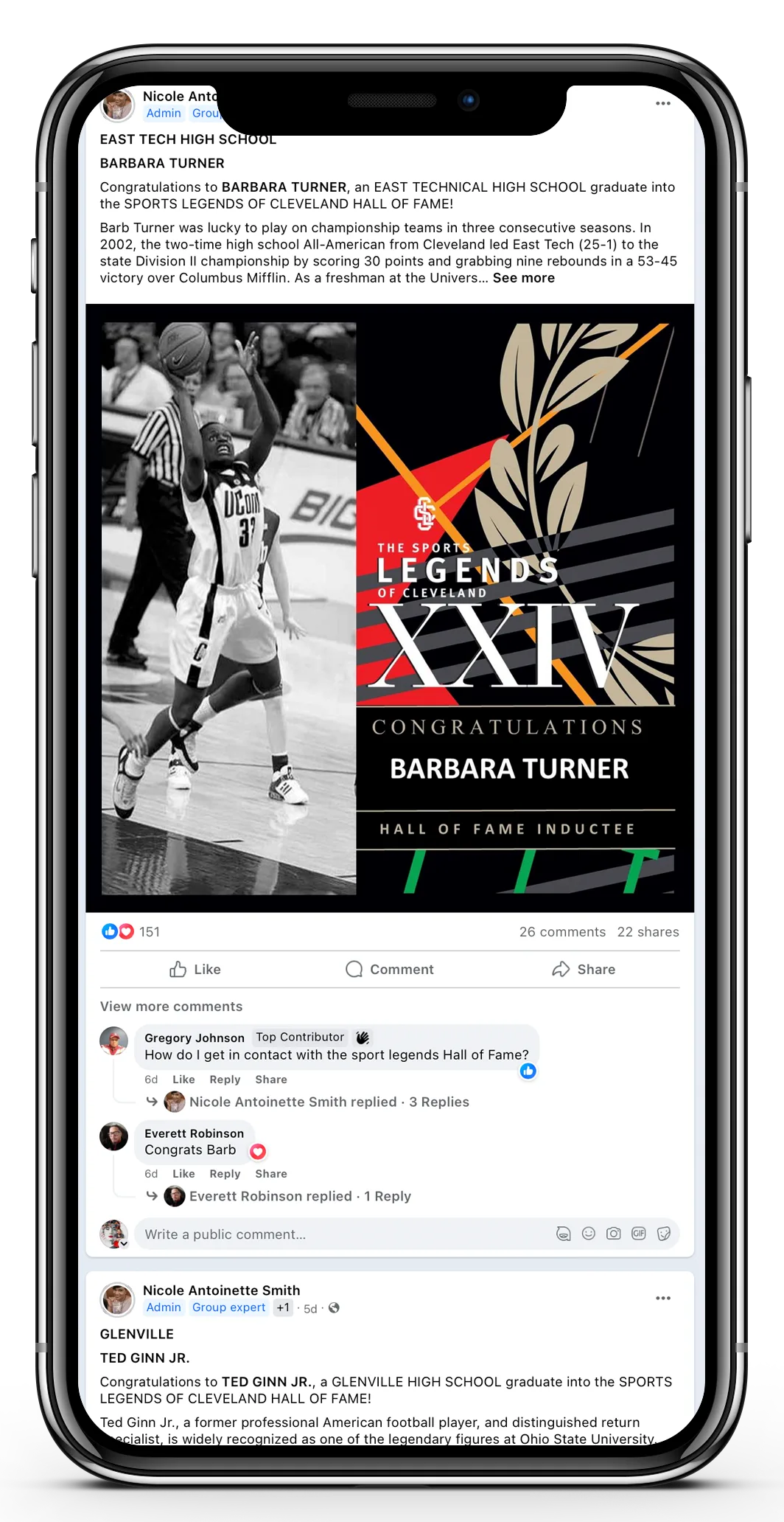 Sports Legends of Cleveland gala branding featuring Barbara