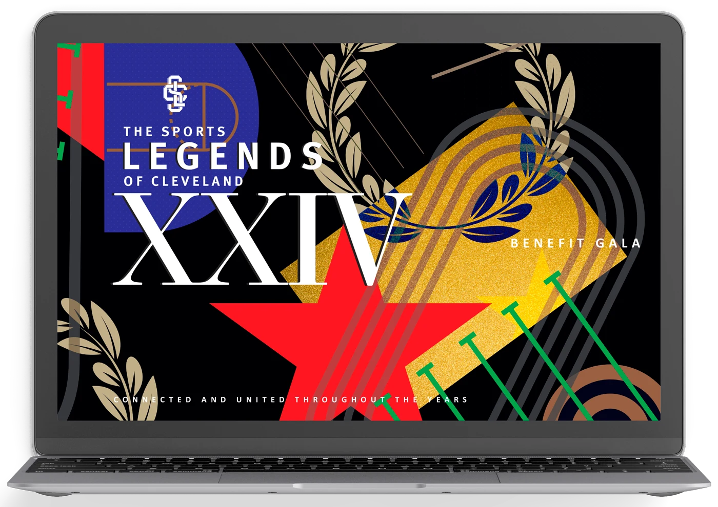 Sports Legends of Cleveland digital event branding displayed on laptop